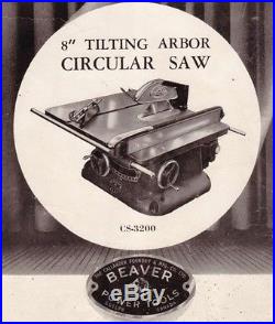 Vintage Beaver, Model CS-3200, 8 Table Saw, Rip Fence & Guide Rail System